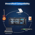 PRORECK MX16 6-Channel 2000w Professional Audio Mixer with USB Interface, Bluetooth, Effect Controller, 15V Phantom Power. Ideal for Studio Recording, Live Performances, DJs, Bands, Party, Wedding