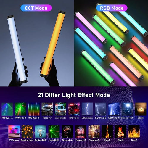 360° Full Color RGB Led Video Light Stick Wand, Unicucp 2600-9600K Photography Lighting 5000mAh Rechargeable, 21 Lights Effects for YouTube Video Recording/Studio Shooting/Live Streaming/Make up