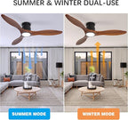 revoici 52Inch Wood Ceiling Fans with Lights and Remote Control, Indoor Outdoor Ceiling Fans Farmhouse, Low Profile Ceiling Fan with Light Timing 6 Speeds 3 Color Light Memory Lighting Reversible