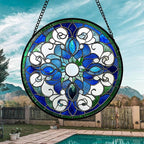 DASTOLL Stained Glass Window Hanging, Boho Style Sun Catchers Diamond Glass Panel Hangings Tiffany Suncatcher Decor for Birthday for Women, Men, Wife, Aunt, and Mom 14.9x14.9 in