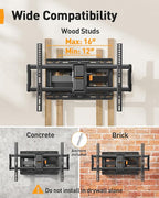 Perlegear UL-Listed Full Motion TV Wall Mount for 40–86 Inch Flat Curved TVs up to 132 lbs, 12″/16″ Wood Studs, TV Mount Bracket with Tool-Free Tilt, Swivel, Extension, Max VESA 600 x 400mm, PGLF15