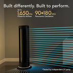 Vornado ARA® Oscillating Tower Fan with Ambient Light and Remote, 40 Inch, Quiet Powerful Standing Fan, 5 Speeds, Touch Control, Illuminated Air Circulator Fan for Bedroom and Home, Black