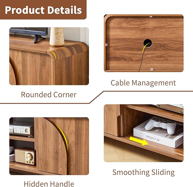 BERRYMERRY 63'' TV Stand for Up to 75" TVs,MCM TV Console Table with Big Arched Handle,Television Stands Entertainment Media Center with Sliding Door for Living Room Bedroom (Walnut)