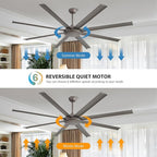 WINGBO 80 Inch Industrial Ceiling Fan without Light, 8 Aluminum Blades Ceiling Fan No Light, 6-Speed Reversible Noiseless DC Motor for Kitchen Bedroom Living Room, Charcoal Gray