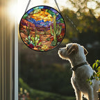 CRISGIF Stained Glass Window Hanging Cactus Mountains Landscape 6.3" - Suncatcher Door Garden Sunroom Sun Catcher Home Decor Birthday Christmas for Mom Men Woman Nana