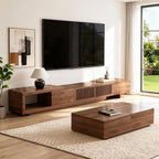 gaoyangjiaju 78.5"-105" Mid-Century Modern Extendable TV Stand, Walnut Media Console with 2 Drawers and 2 Cabinets, Fits TVs up to 100 Inches for Living Room or Bedroom