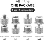 IXTECH Mic Stand Adapter Set 8 pieces Metal Microphone Stand Screw Thread Adapter 5/8 Female to 3/8 Male 3/8 Female to 5/8 Male 5/8 Female to 1/4 Male 1/4 Female to 5/8 Male Tripod Adapter ADP01A Slvr