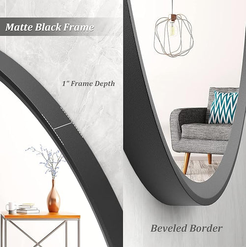 20 Inch Matte Black Round Mirror, Round Bathroom Vanity Mirror wilth Metal Frame, Black Circle Mirror for Wall Entryway Hallway Home Decor, Anti-Rust, Shatterproof