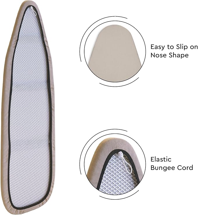 Encasa XO Ironing Board Cover and Pad 54"x15" - 4mm Felt Large Iron Board Cover with Padding - Heat Resistant, Stain-Safe Dye, Non Slip Elastic Bungee Cord Tightening Iron Table Cover Light Beige