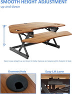 Rocelco 46" Large Height Adjustable Corner Standing Desk Converter - Quick Sit Stand Up Dual Monitor Riser - Gas Spring Assist Computer Workstation - Wide Keyboard Tray - Teak Wood Grain (R CADRT-46)