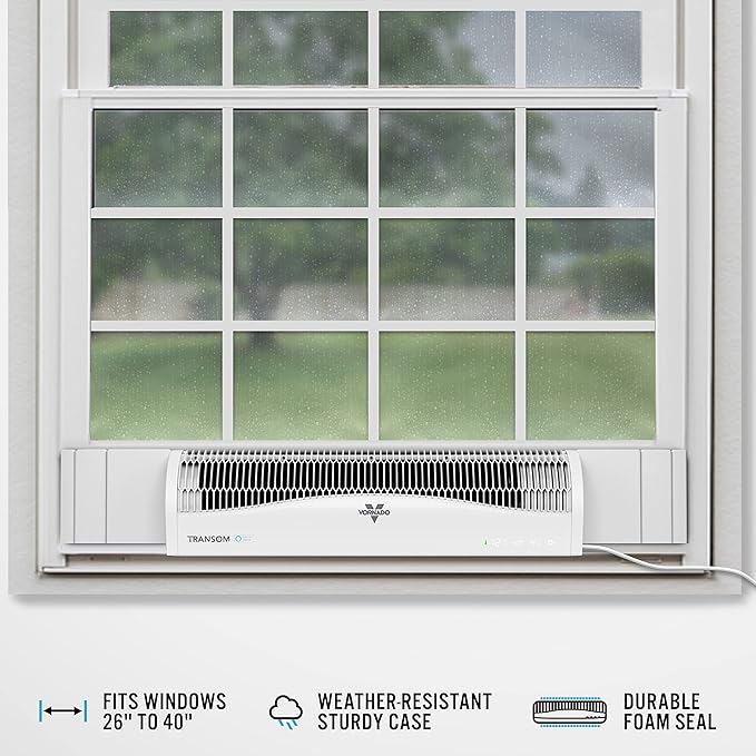 Vornado TRANSOM AE Window Fan Works with Alexa, 4 Speeds, Reversible Exhaust Mode, Weather Resistant Case, Whole Room,White