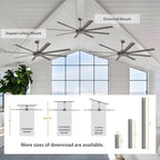 WINGBO 80 Inch Industrial Ceiling Fan without Light, 8 Aluminum Blades Ceiling Fan No Light, 6-Speed Reversible Noiseless DC Motor for Kitchen Bedroom Living Room, Charcoal Gray