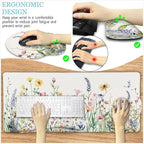 LIMKRIAN Flower Mouse Pad Set Large Desk Matt for Desktop, Ergonomic Mouse Pad with Wrist Rest, Gaming Wrist Support Keyboard Mat Cup Coaster Set Cute Office Desk Decor Accessories