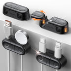 Magnetic Cable Clips - Chfeila 4Pack [Dual Slot] [360°Rotating & Twist-Lock] Cord Management, Adhesive Phone Charging Keeper, Wire Organizer Holder for Nightstand, Home Office Desk Accessories Decor