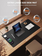 TopMade Mouse Pad with 15W Wireless Charging, XXL Large Leather Desk Mat, Waterproof Gaming Mousepad Home Office Desk Pad Protector, Computer Keyboard Pad, Mouse Mat for MacBook, PC, Laptop, Black