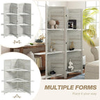 HOMCOM Room Divider, 4 Panel 67" Tall Wood Privacy Screen with 3 Display Shelves, and Folding Storage for Bedroom or Home Office, Distressed White