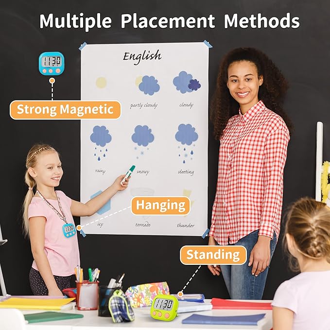 Classroom Timers for Teachers Kids Large Magnetic Digital Timer Teacher Supplies 2 Pack-Blue Green