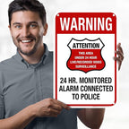 Warning 24 HR. Monitored Alarm Connected To Police Sign, 12x18 Inches, 55 mil thick HDPE (high density polyethylene), Made in USA by My Sign Center