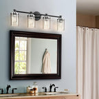PHIXART Bathroom Lighting Fixtures Black and Chrome Bathroom Vanity Light with Cylindrical Clear Stripes Glass Lampshade E26 Socket Base Bathroom Lighting Fixtures Over Mirror (4 Lights)