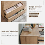 JXQTLINGMU 5 Drawer Dresser for Bedroom, 42" Tall Modern Wood Dressers, Push-to-Open Chest of Drawers for Closet Organizers & Storage, Curved Profile Design,Natural Oak