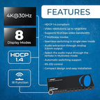 OREI Quad Multi HDMI Viewer 4 in 1 Out HDMI Switcher 4 Ports Seamless Switcher and IR Remote Support 4K @ 30Hz 1080P for PS4/PC/DVD/Security Camera, VGA Output - HDS-401MV