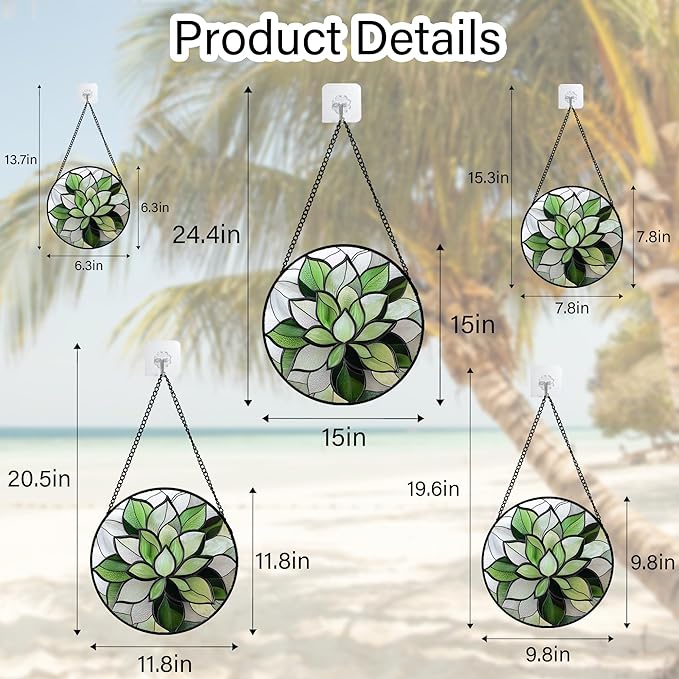 CRISGIF Stained Glass Window Hanging - Ireland Green Plants Suncatcher for Doors Garden Succulent Sun Catchers Decor Mother's St. Patrick's Day Birthday for Women Men Mom Nana 15 in