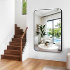 Large Bathroom Mirror, 60 x 40 inch Black Rectangle Mirror, Metal Framed Rectangular Vanity Mirror, Rounded Corner Wall Mounted Mirror for Over Sinks Bedroom Living Room Horizontal/Vertical