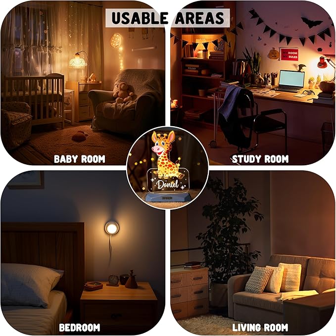 hun concept Kids Lion Night Light – Personalized Name Lamp for Boys & Girls, Custom Animal LED Bedroom Decor, Baby Nursery Nightlight Gift, Cute Safari Theme Children’s Room Lamp