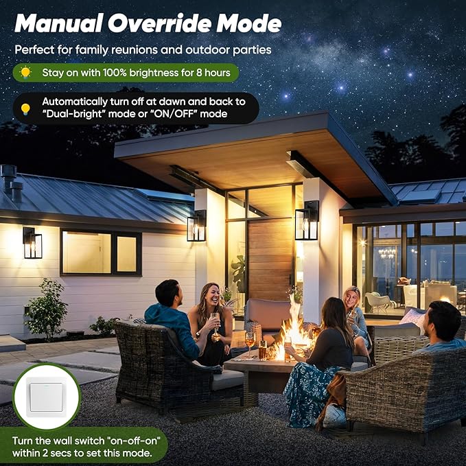 2-Pack Upgraded Motion Sensor Outdoor Wall Lights, 10.6” Small Dusk to Dawn Porch Lights Wall Sconce Lanterns, 3 Lighting Modes Exterior Lighting Fixtures, Black Outside Lights for House Front Door