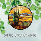 DASTOLL Stained Glass Window Hanging 4 Pcs Set Desert Sunset Theme Landscape 7.8" - Suncatcher Door Garden Sun Catcher Decor Birthday Christmas for Mom Woman Nana Men