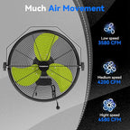 Fanqiebros 4580 CFM 18 inch High Velocity Wall Mounted Fan, 3-Speed Metal Fan with Sealed Motor, 360 Degree Tliting Heavy Duty Wall Fan for Patio, Barn, Garage, and Gazebo - UL listed