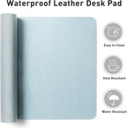 Aothia Faux Leather Desk Mat – Large Mouse Pad, Non-Slip PU Leather Blotter, Waterproof Writing Surface for Office and Home (Baby Blue, 47.2" x 23.6")