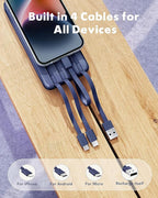 charmast Portable Charger with Built in Cables, Power Bank with Cords Wires, Slim 10000mAh Travel Battery Pack 6 Outputs 3 Inputs 3A Fast Charging for Samsung Google Pixel LG Moto iPhone iPad