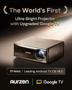 Aurzen EAZZE D1 MAX Upgraded Google TV Smart Projector 4K Supported, Ultra-Bright 1000 ANSI Lumens, MEMC Tech, Fully Automatics, 20W DoIby Audio, Home Theater Movie Projector with WiFi and Bluetooth