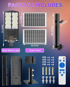 JAYNLT Y-9000W Solar Street Lights Outdoor,6500K 700000LM High Power Parking Lot Lights Commercial Dusk to Dawn, IP67 Waterproof Solar Security Flood Lamps Motion Sensor for Yards, Farm,Road