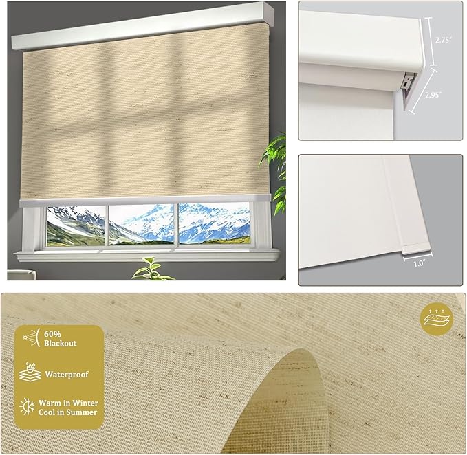 COOLWINDS Motorized Blinds with Remote Cordless Automatic Motorized Shades Custom Blinds for Windows Smart Curtains Compatible with Alexa Google Home(Light Filtering Linen Soft Dunes,W54 x H72in)