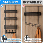 Kaiferty Over The Door Hooks Organizer, Coat Rack Over The Door Storage Hanger Towel Rack, Back of Door Storage Organizer for Bathroom,Bedroom,Kitchen,Office (Black, 4-Tier)
