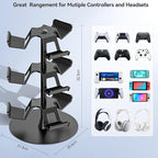 Kosker Headset Stand 3 Tiers for Desk, Rotatable Gaming Controller Stand for PS5/PS4/Xbox/Switch2/PS Portal/Phone, Universal PC Gamer Gift Accessory Controller/Headphone Holder for 9 Packs Controller