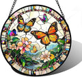 DASTOLL Stained Glass Window Hanging, Butterflies Flying in The Sky Suncatcher for Doors Home Sun Catchers Decoration and Christmas, Mother's Day Birthday Gifts for Women, Men, and Mom 14.9x14.9 in