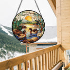 AMDERVEN Stained Glass Window Hanging, Ducks in The Pond Sun Catcher for Door Home Decor Landscape Plant Suncatcher Christmas Mother's Day Birthday Gifts for Women Men Mom Nana 11.8 in