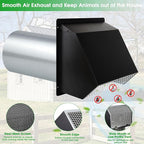 3 Inch Dryer Vent Cover Wall Vent Hood with Screen and Damper,Outdoor Dryer Vent Covers Outside Exhaust Vent Cover for Duct Air Ventilation,Wall Mount Extractor Vent Cap,Galvanized Steel,Black