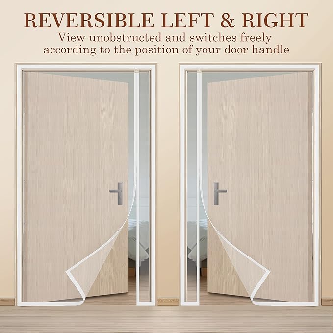 Yotache Reversible Left/Right Opening Magnetic Screen Door Fits 48 x 96 inch Doors, Screen Size 50" x 97" Anti-Tearing Net with Strong Magnets for Front/Back Patio Door, White