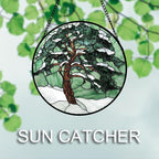 AMDERVEN Stained Glass Window Hanging 4 Pcs Set Forest Green Trees Winter Snow Large 11.8" - Suncatcher Door Garden Sun Catcher Home Decor Birthday Mother's Day for Woman Nana Mom Men