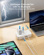 Puveini US to Europe Travel Adapter 220V to 110V Voltage Converter with 4.5A 6-Port USB Charging and UK/AU/US/EU Worldwide Plug Adapter