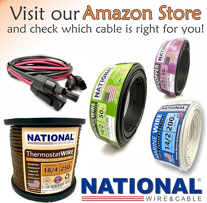 NATIONAL Wire & Cable – 18 AWG 3-Conductor Premium Copper Wire, 100 ft, Stranded | Made in USA, Flexible Jacket | LED Strips, Electronics, Low Voltage, DIY Projects, Indoor and Outdoor Use