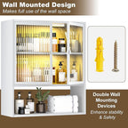Wall Mounted Bathroom Cabinet with Glass Doors, Metal Over Toilet Storage Cabinets with Open Shelves, Medicine Cabinets for Bathroom, Living Room, Bedroom, White