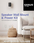 SANUS Speaker Wall Mount + Power Kit - Universal Speaker Mount Tilts, Swivels & Hides Cords Behind Wall w/ 10ft ETL Certified Cable - DIY Install Works w/Sonos Era 100 & Satellite Speakers up to 8lbs