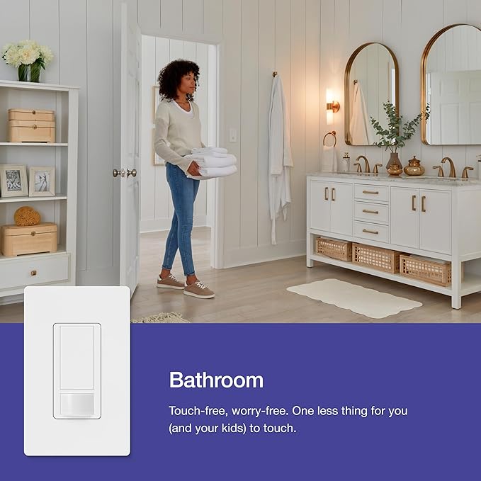 Lutron Maestro Motion Sensor Light Switch Indoor for Bathroom, Garage, Laundry Room, Any Bulbs, Occupancy Vacancy Sensor, Single-Pole, MS-OPS2-BL, Black