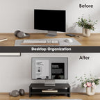 FITUEYES Monitor Stand - 2 Tier Computer Monitor Riser with 21.3 Inch Shelf, Wood Desktop Stand for Laptop Computer Screen, Desk Organization, Office Supplies