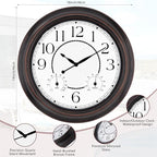 Koosome Outdoor Clocks Waterproof 18 Inch, Large Wall Clock with Thermometer & Hygrometer, Illuminated Battery Operated Clock with Smart Sensor for Patio, Pool, Garden, Porch, Living Room